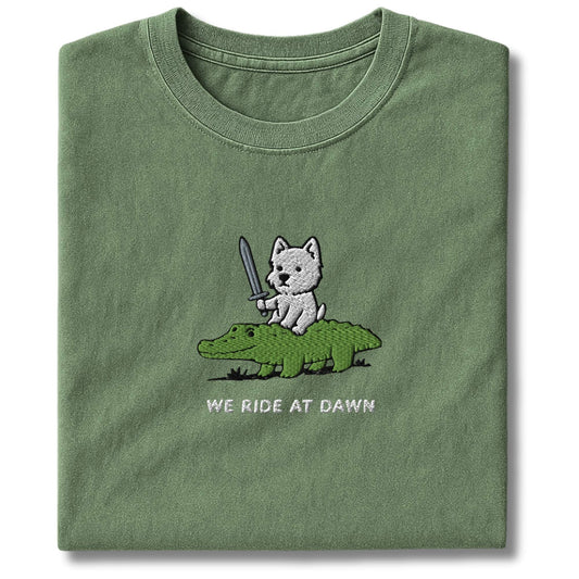 Embroidered Westie We Ride At Dawn T-Shirt