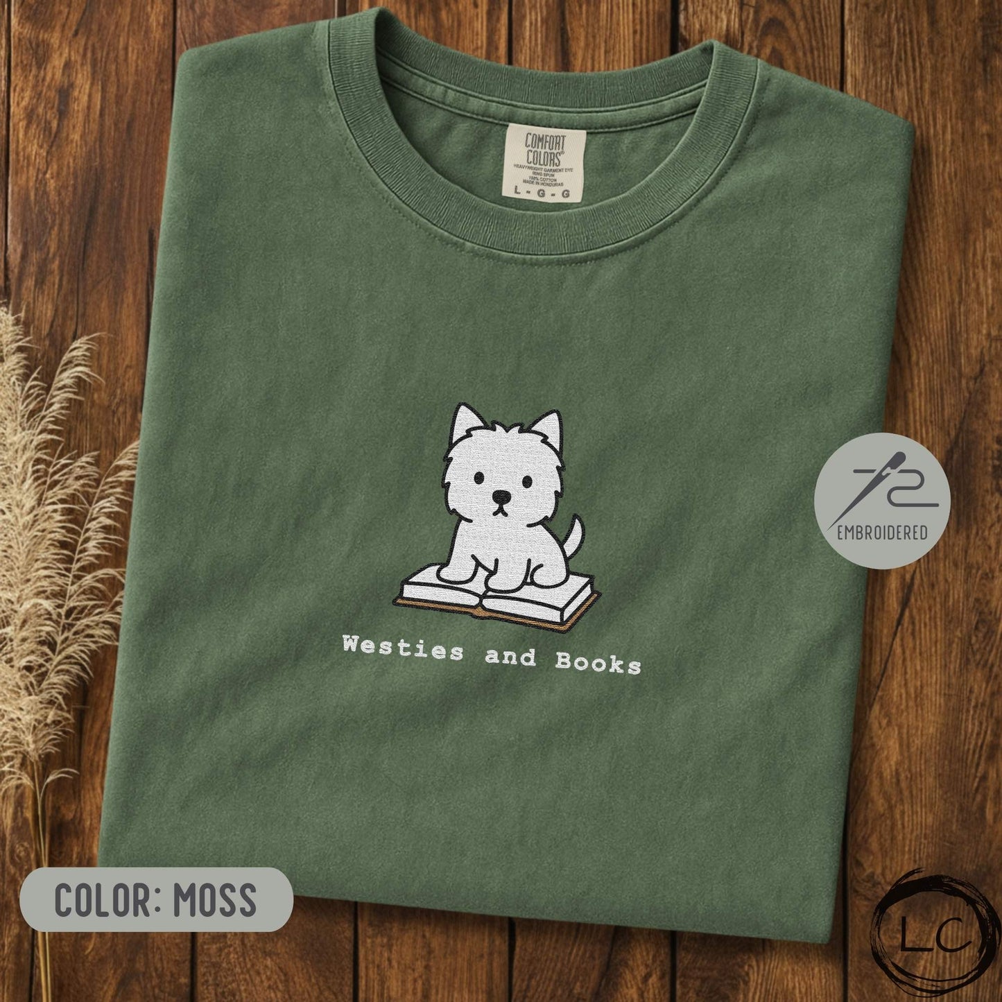 Embroidered Westie And Books T-Shirt