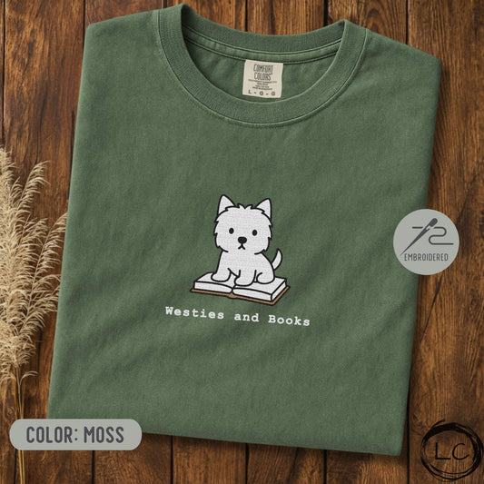 Embroidered Westie And Books T-Shirt