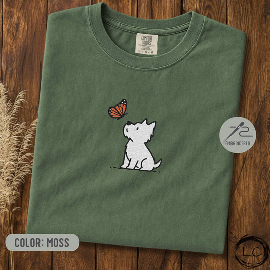 Embroidered Westie And Butterfly T-Shirt