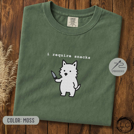 Embroidered Westie I Require Snacks T-Shirt