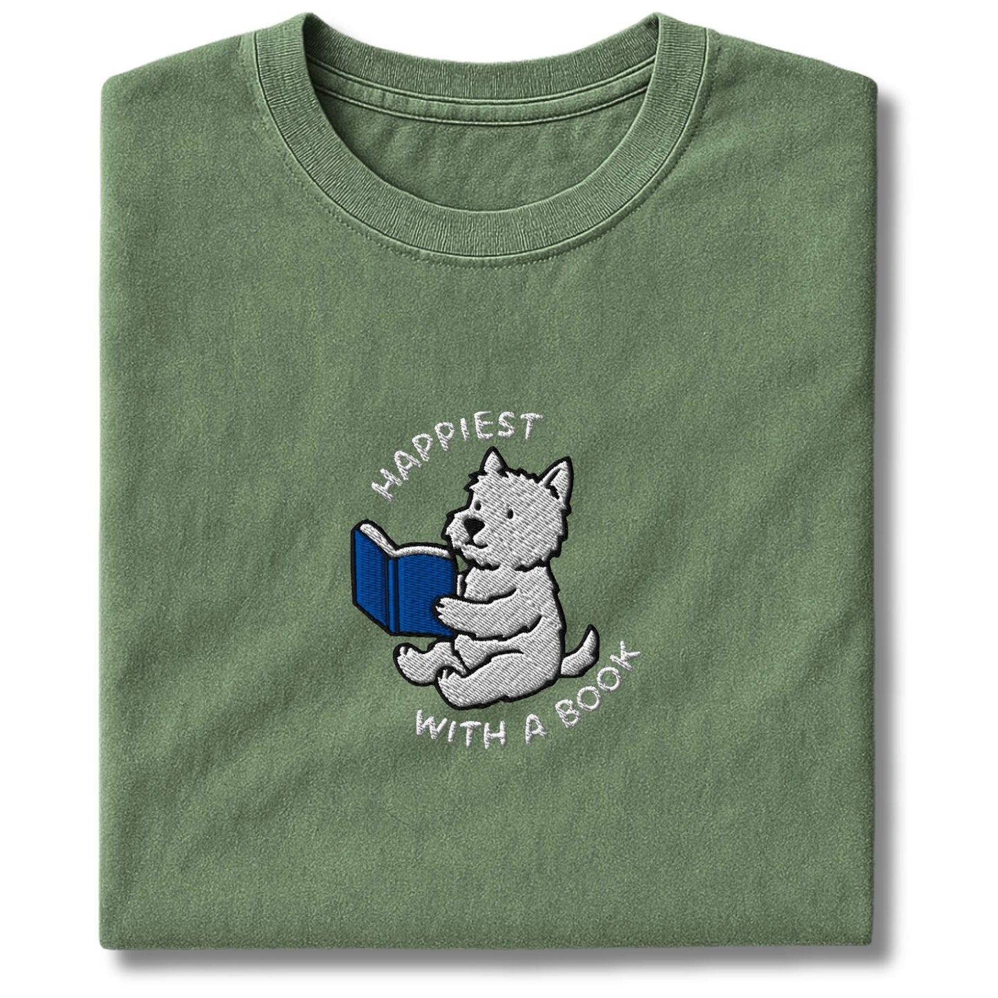 Embroidered Westie With A Book T-Shirt