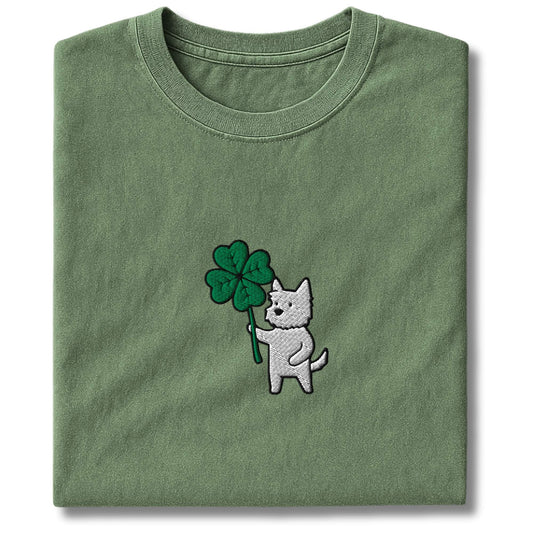 Embroidered Westie Four Leaf Clover T-Shirt