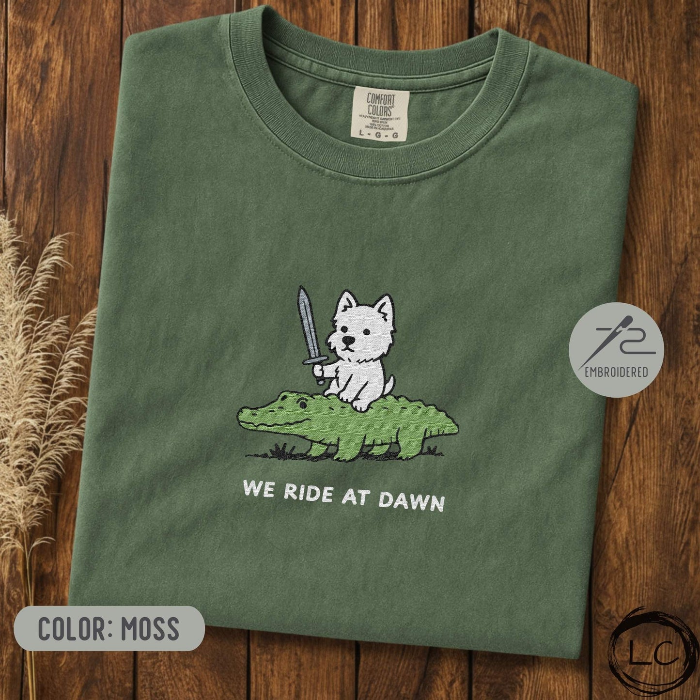 Embroidered Westie We Ride At Dawn T-Shirt