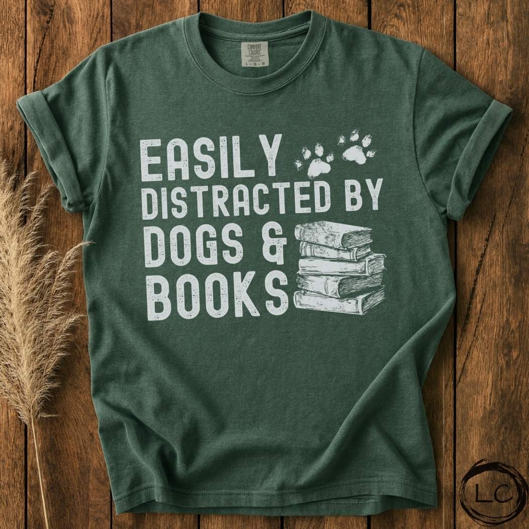 Easily Distracted by Dogs & Books T-Shirt