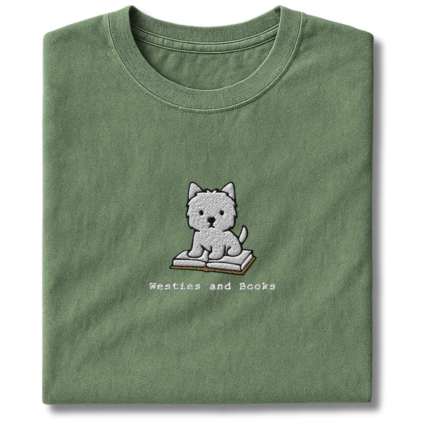 Embroidered Westie And Books T-Shirt