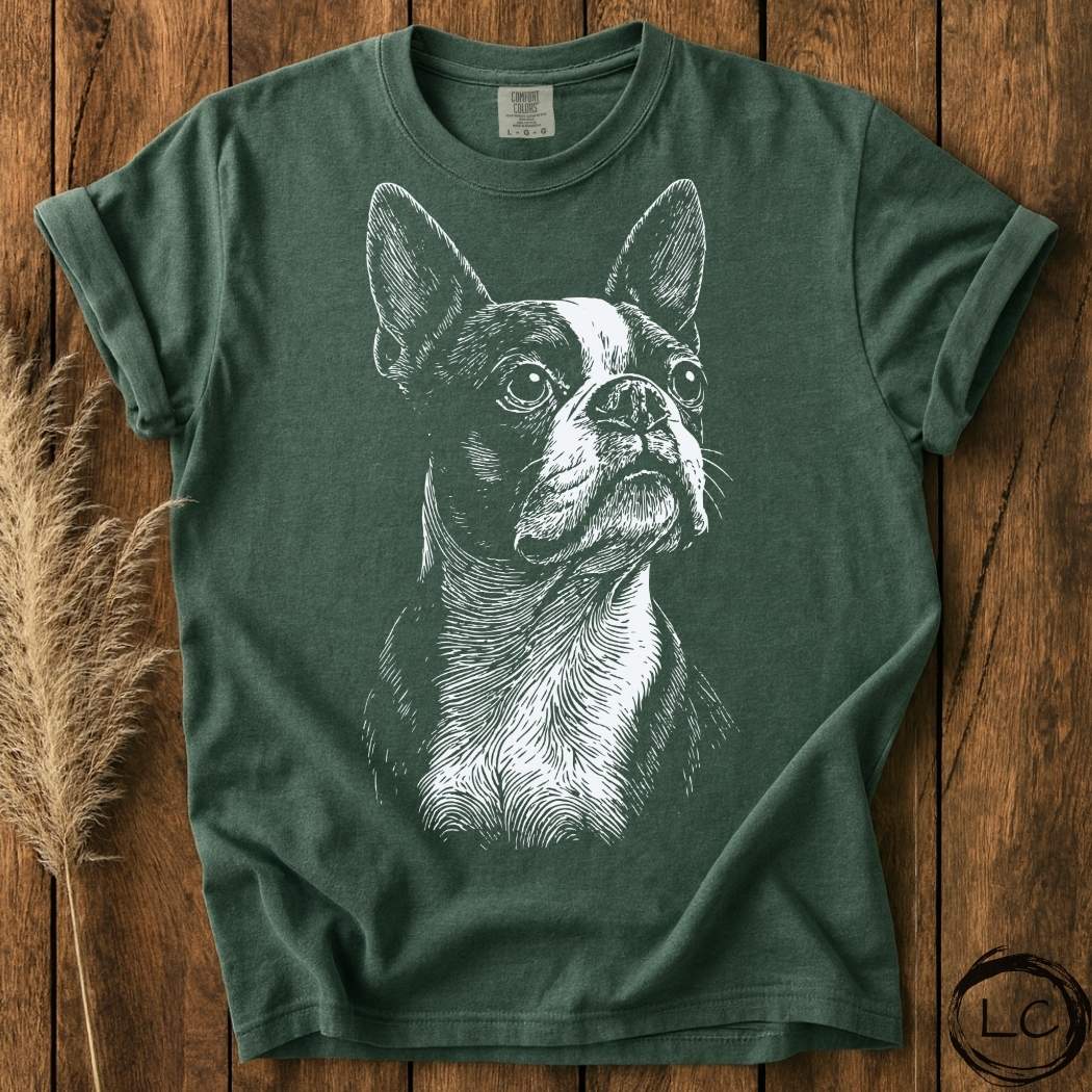 Boston Terrier Line Print T-Shirt