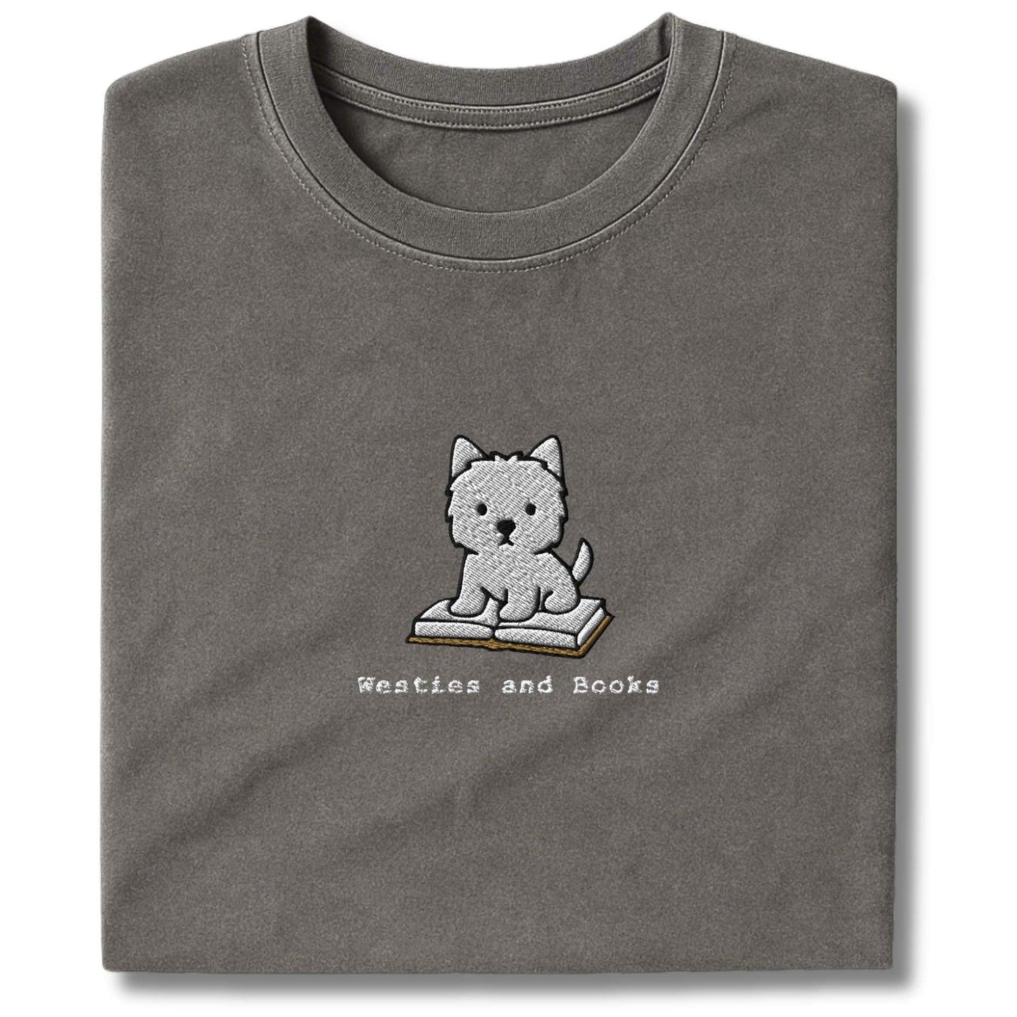 Embroidered Westie And Books T-Shirt