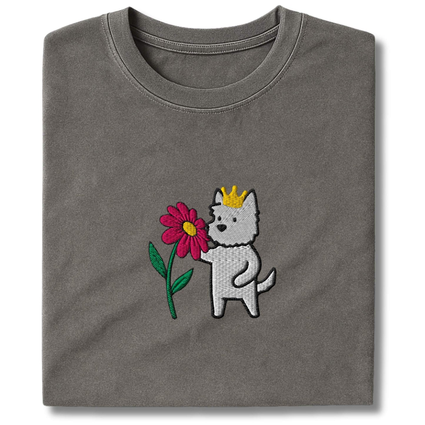Embroidered Westie And Flower T-Shirt