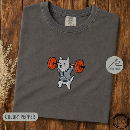 Embroidered Westie Overhead Press T-Shirt