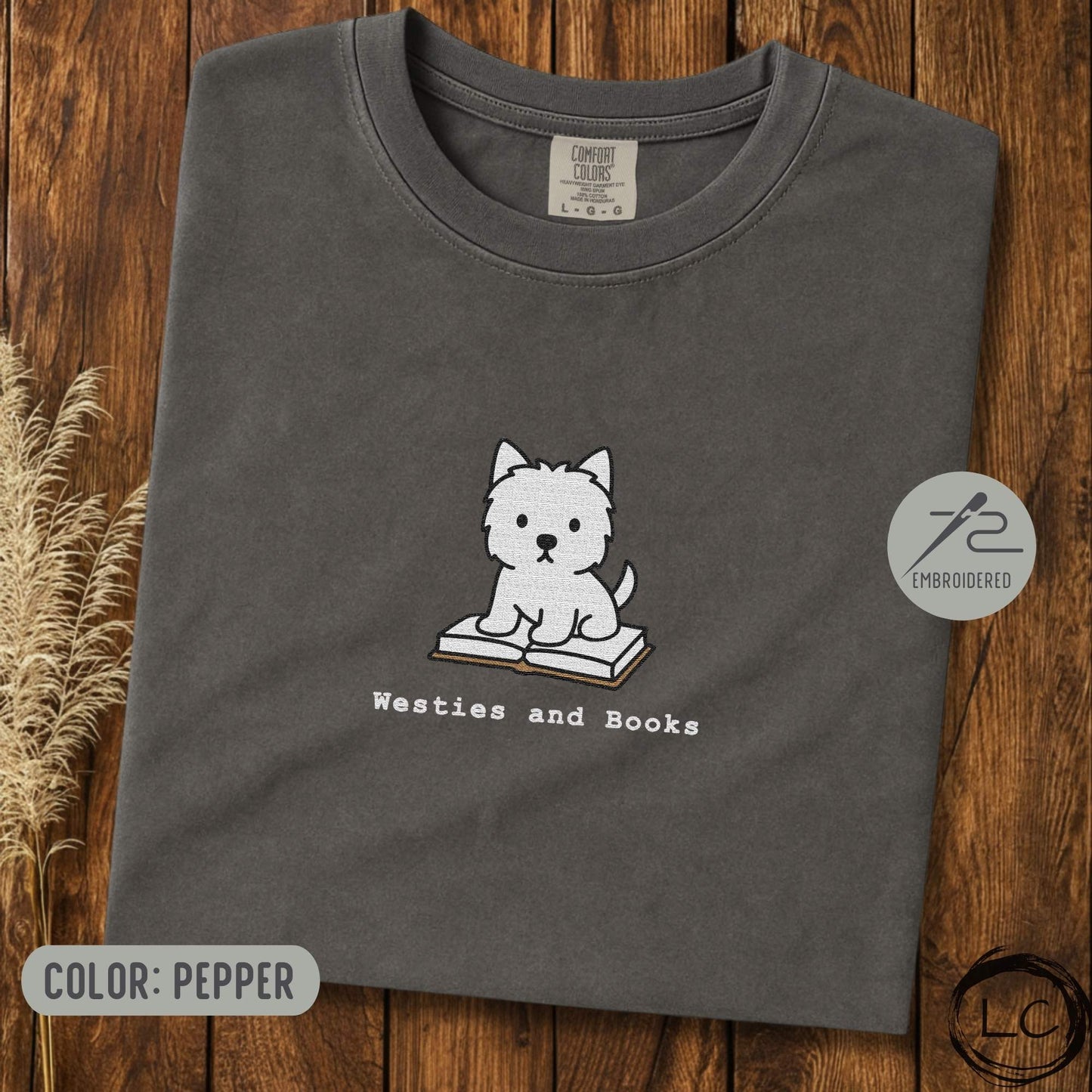 Embroidered Westie And Books T-Shirt