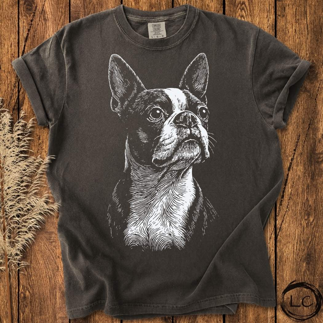 Boston Terrier Line Print T-Shirt