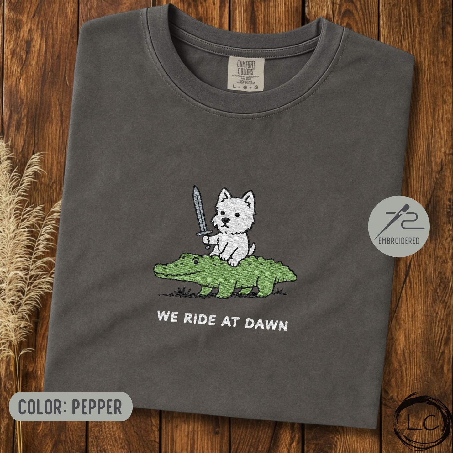 Embroidered Westie We Ride At Dawn T-Shirt