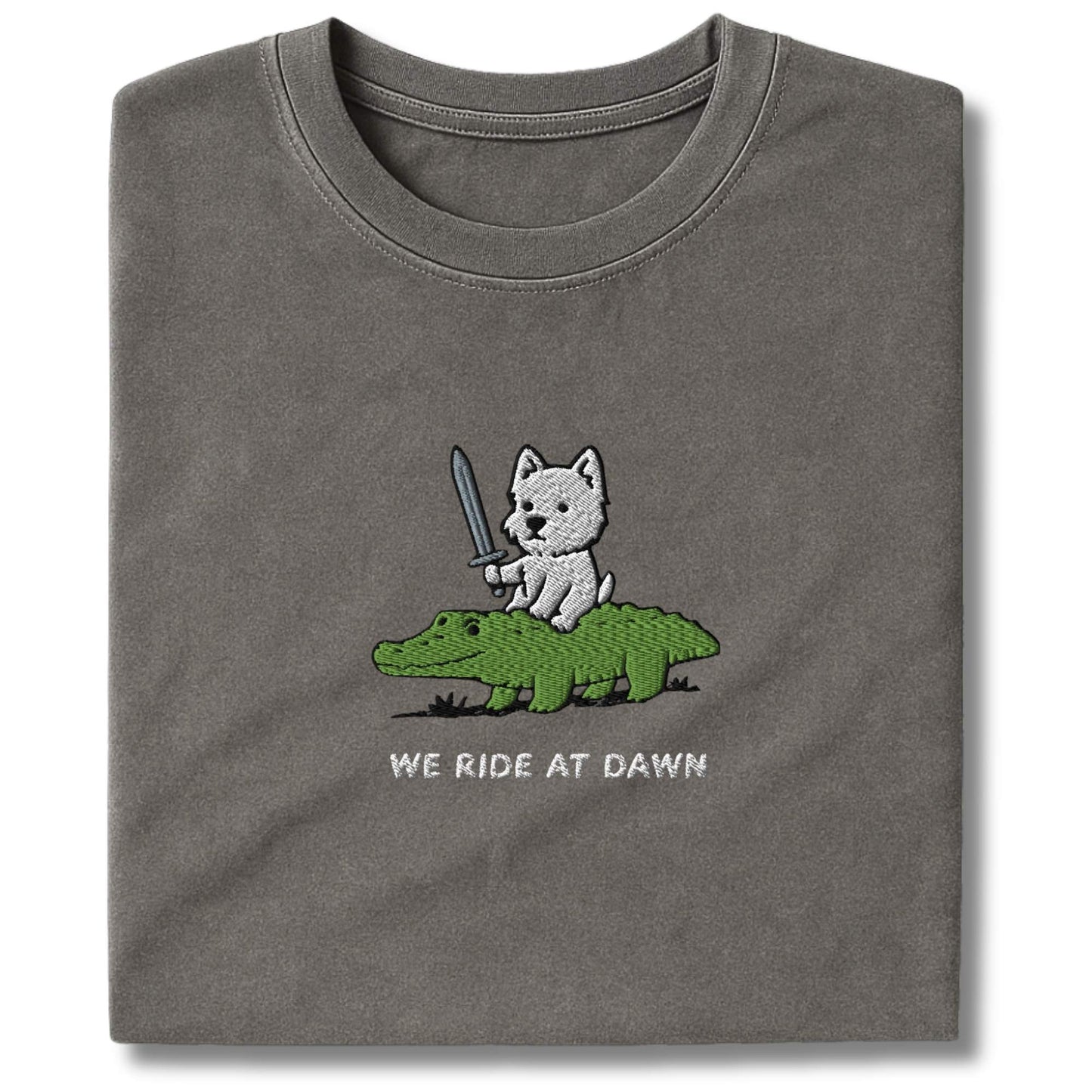 Embroidered Westie We Ride At Dawn T-Shirt