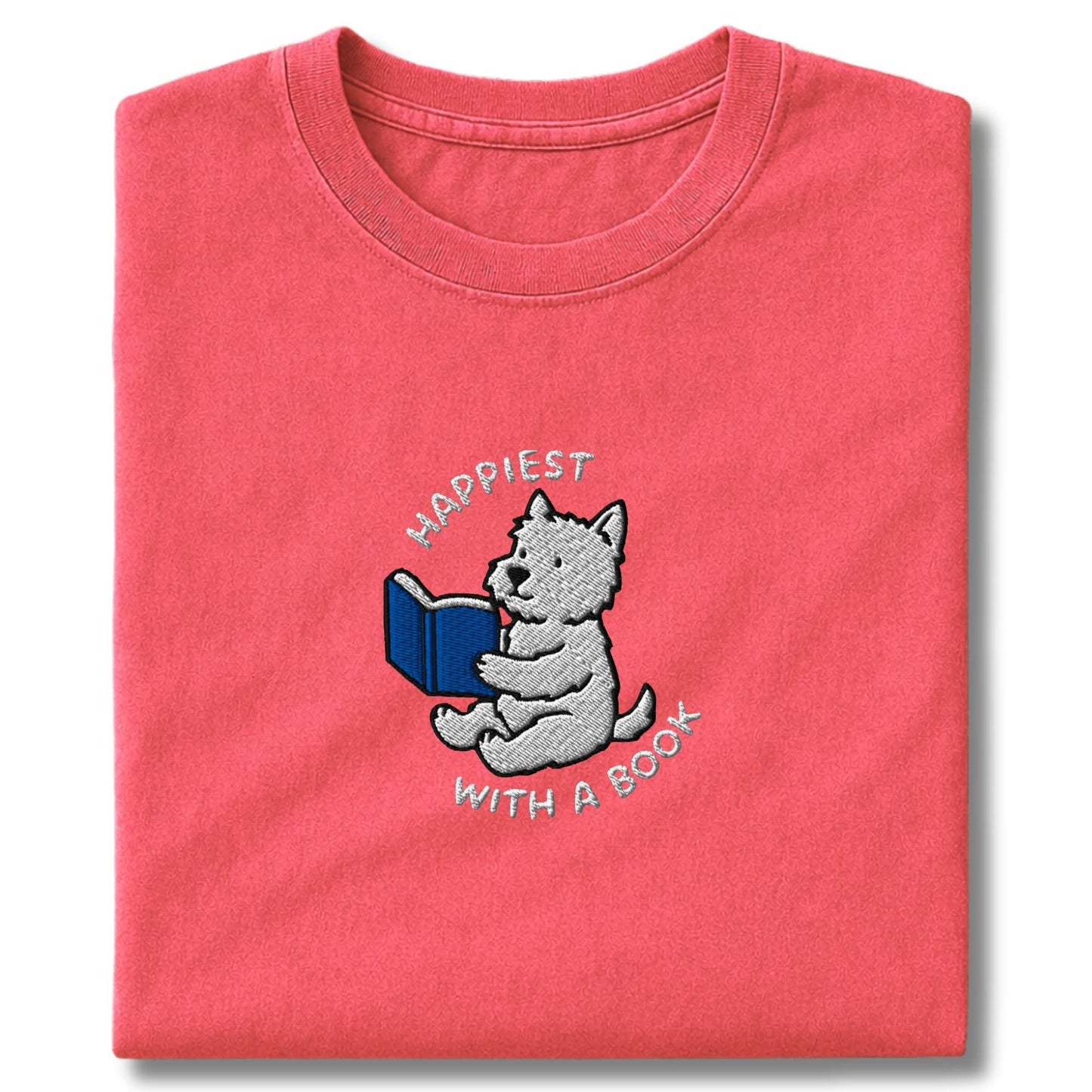 Embroidered Westie With A Book T-Shirt