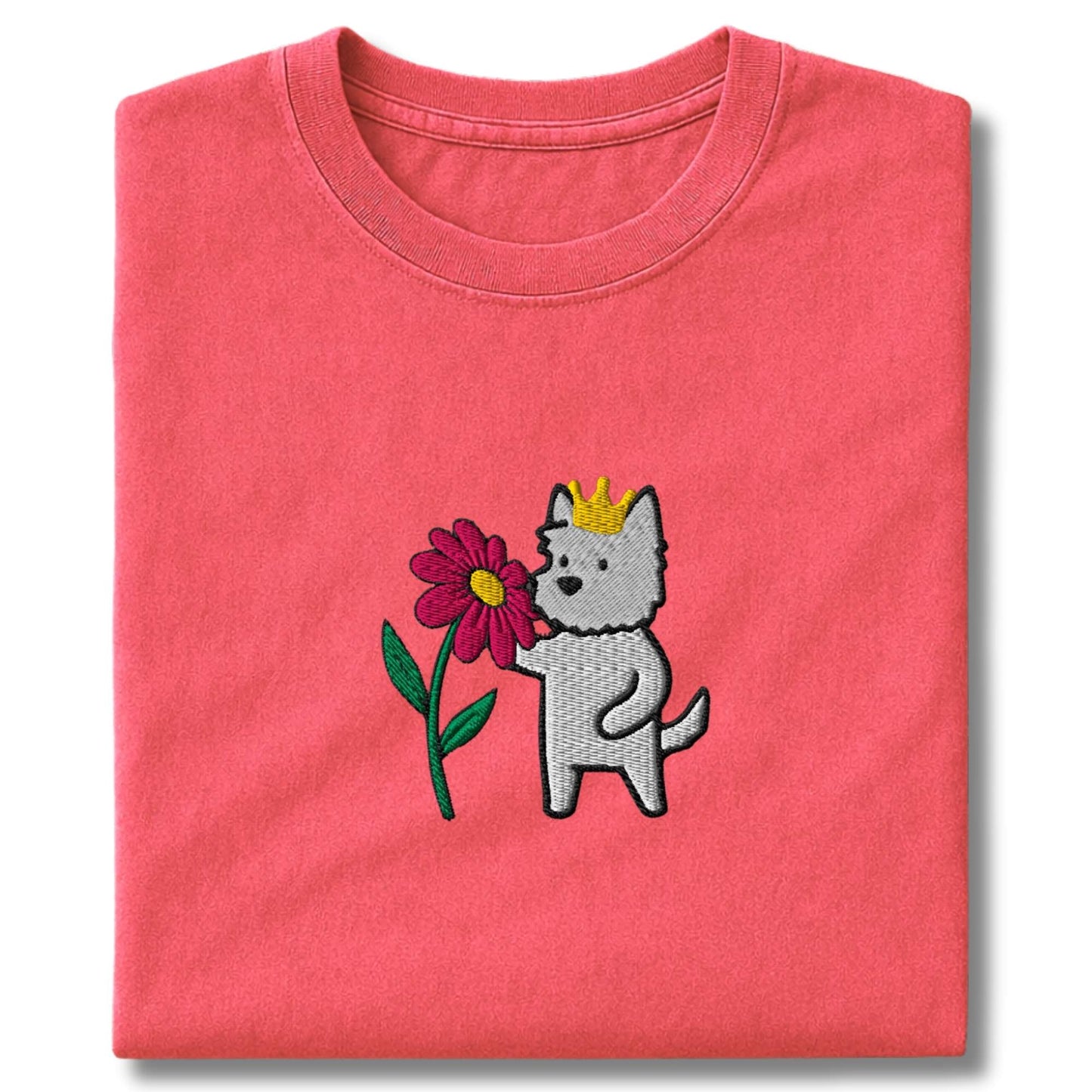 Embroidered Westie And Flower T-Shirt