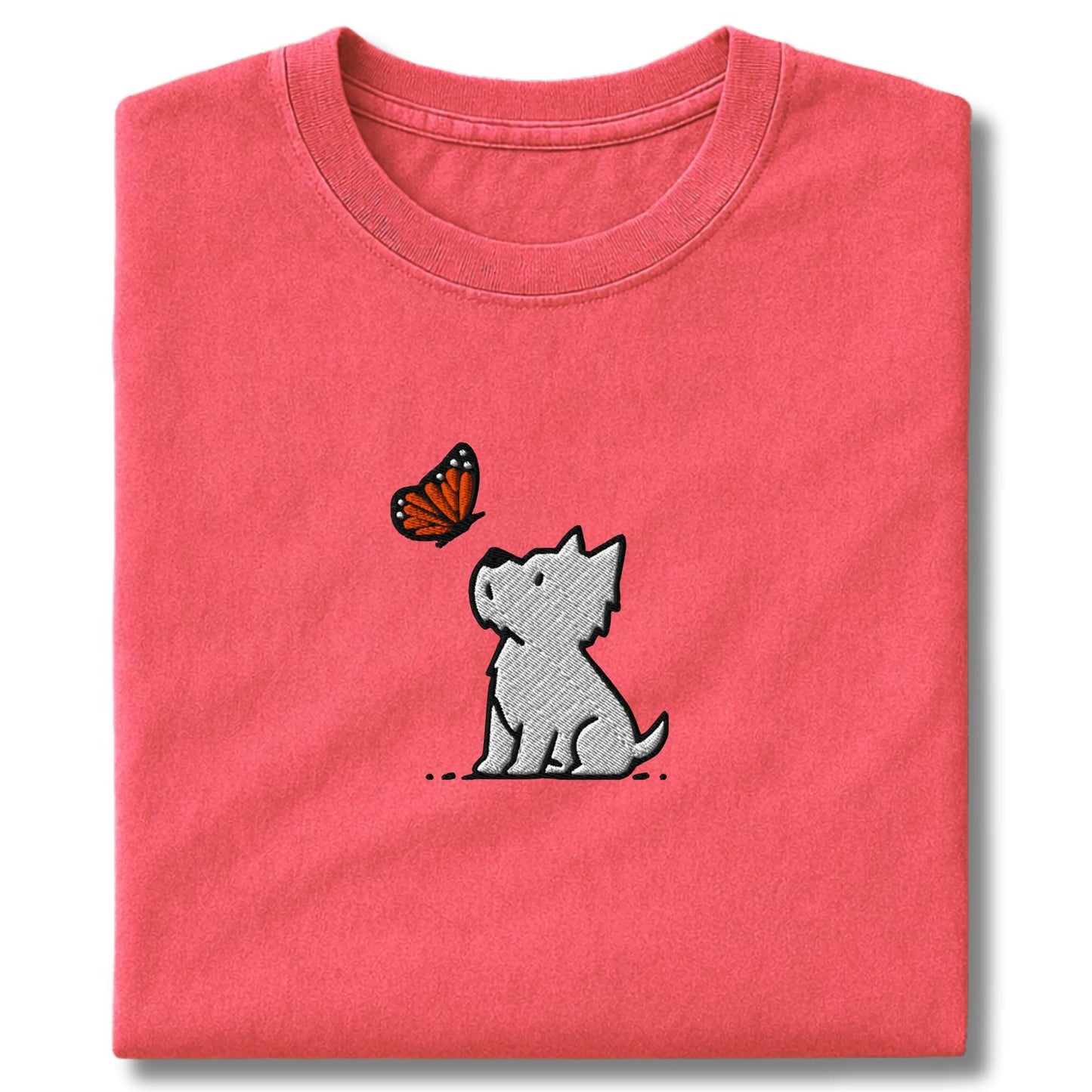 Embroidered Westie And Butterfly T-Shirt