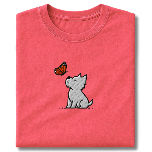 Embroidered Westie And Butterfly T-Shirt
