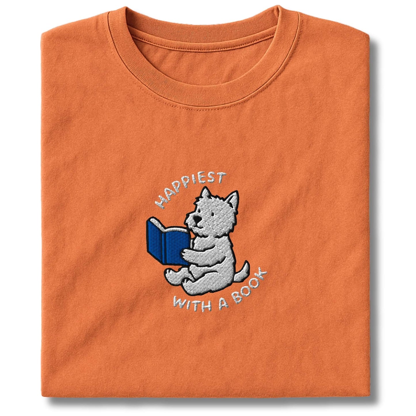 Embroidered Westie With A Book T-Shirt