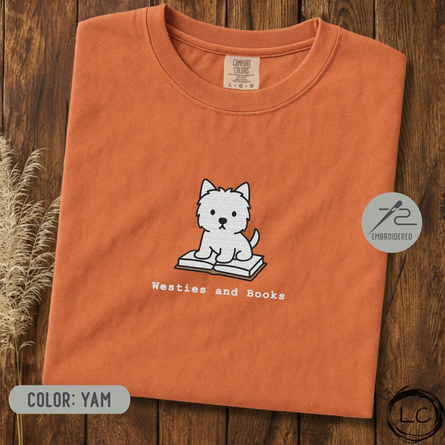 Embroidered Westie And Books T-Shirt