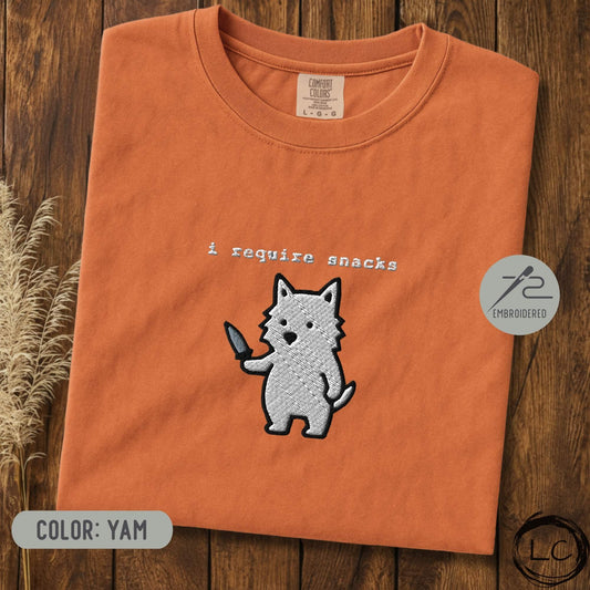 Embroidered Westie I Require Snacks T-Shirt