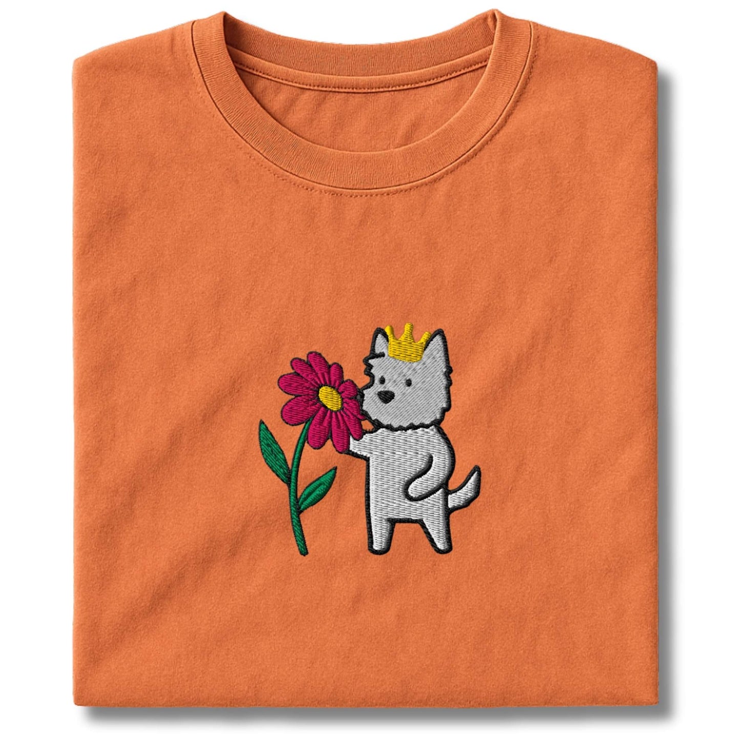 Embroidered Westie And Flower T-Shirt