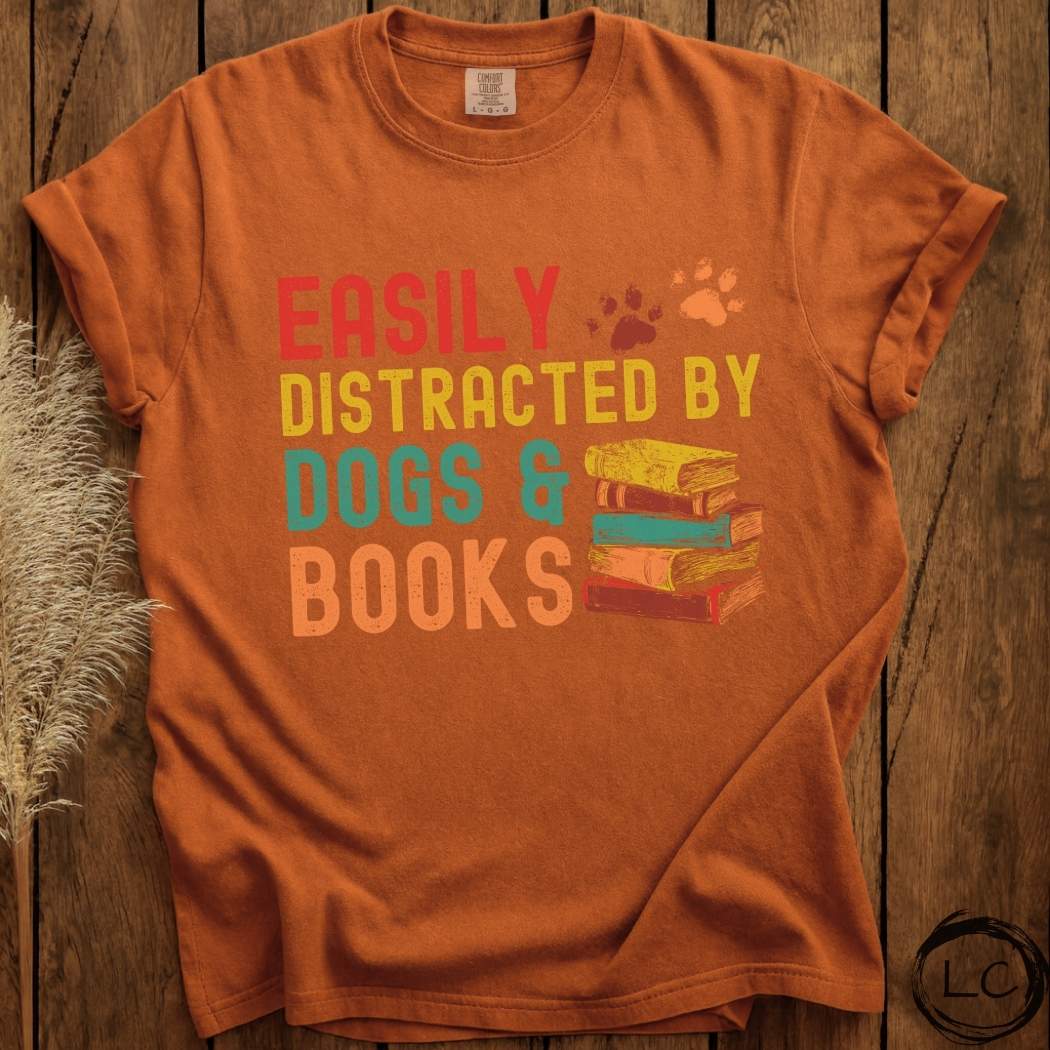 Retro Easily Distracted by Dogs & Books T-Shirt